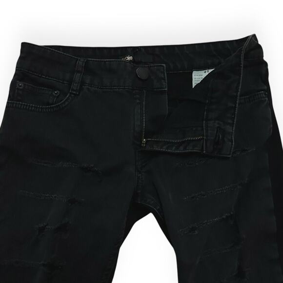 MAJE Denim Front Ponte Back Hybrid Pants Jeans Skinny Ripped Mid Rise Black 40 8 - Picture 4 of 10